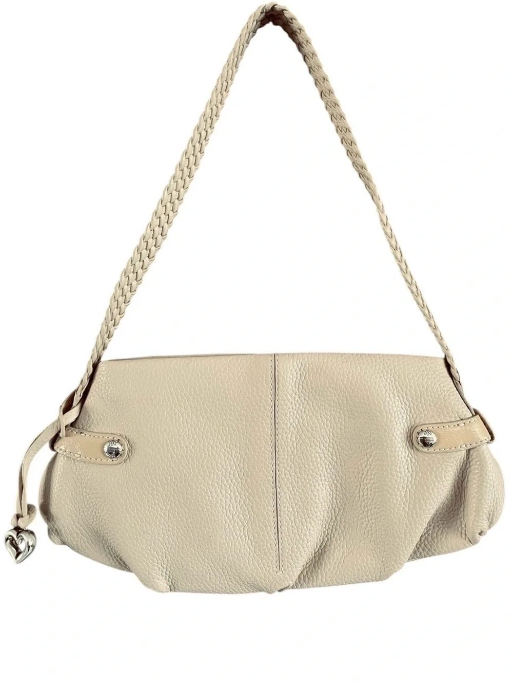 EUC Brighton Cream White Pebbled Leather Shoulder Bag Braided